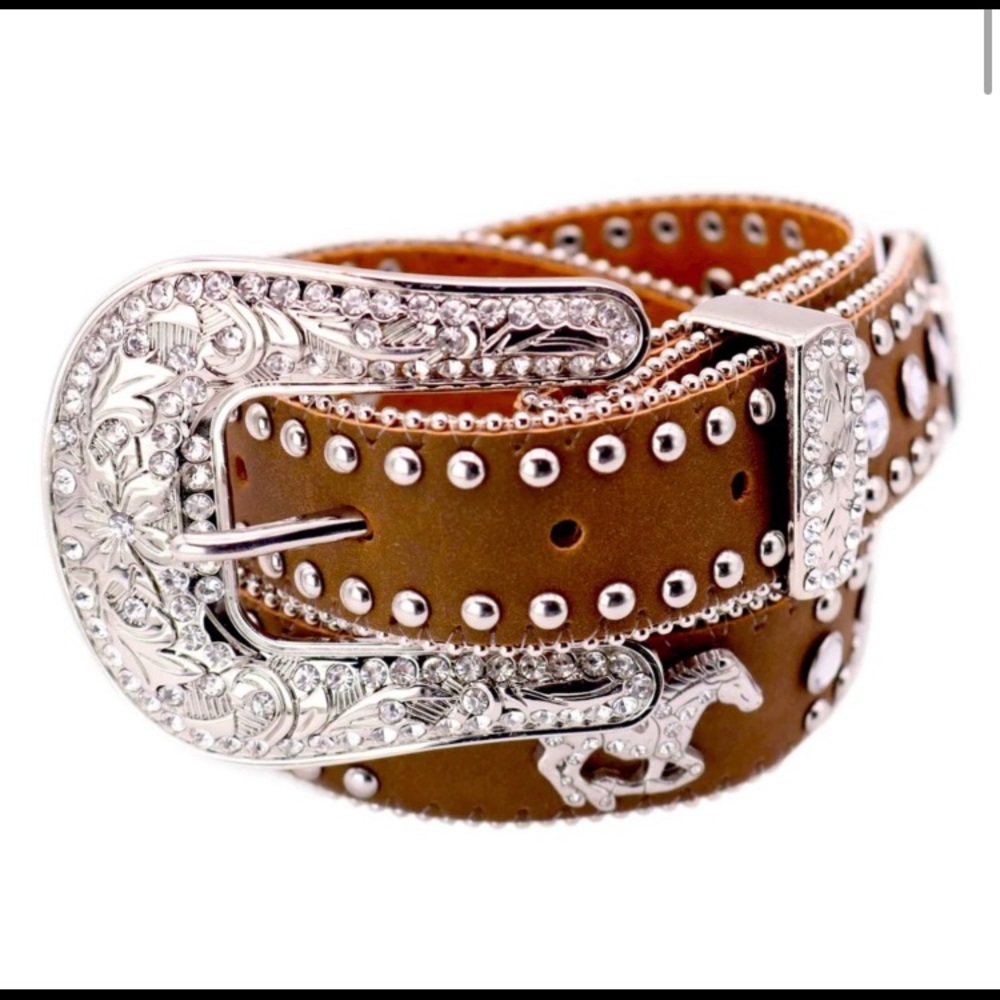 Girls western horse and rhinestone belt